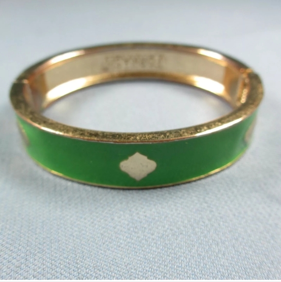 Fornash Gold Tone Green Enamel Hinged Bracelet 6.5 inch - Picture 3 of 9